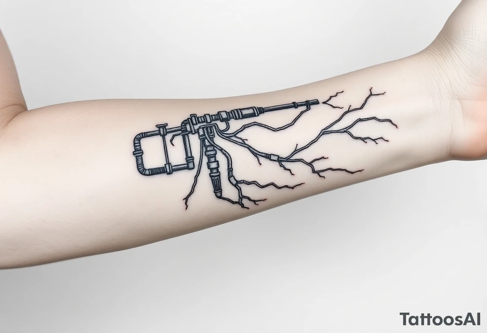 System of pipes that transitions into veins of forearm tattoo idea