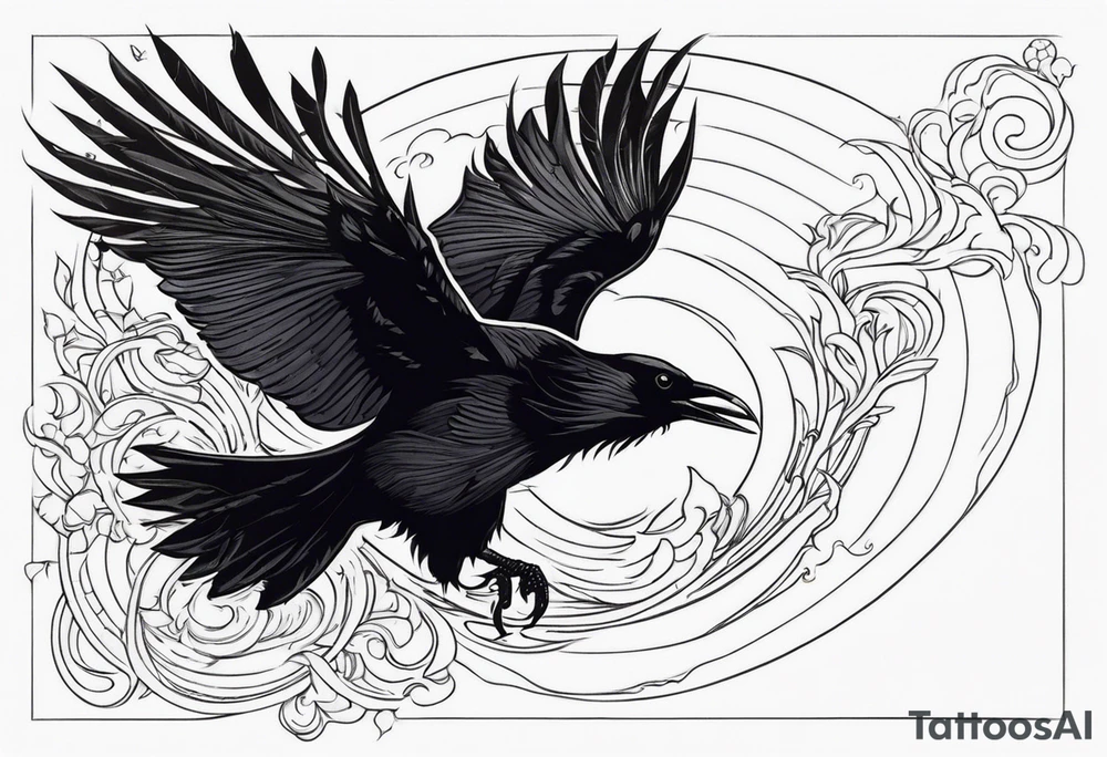 Black raven roaring in the sky tattoo idea