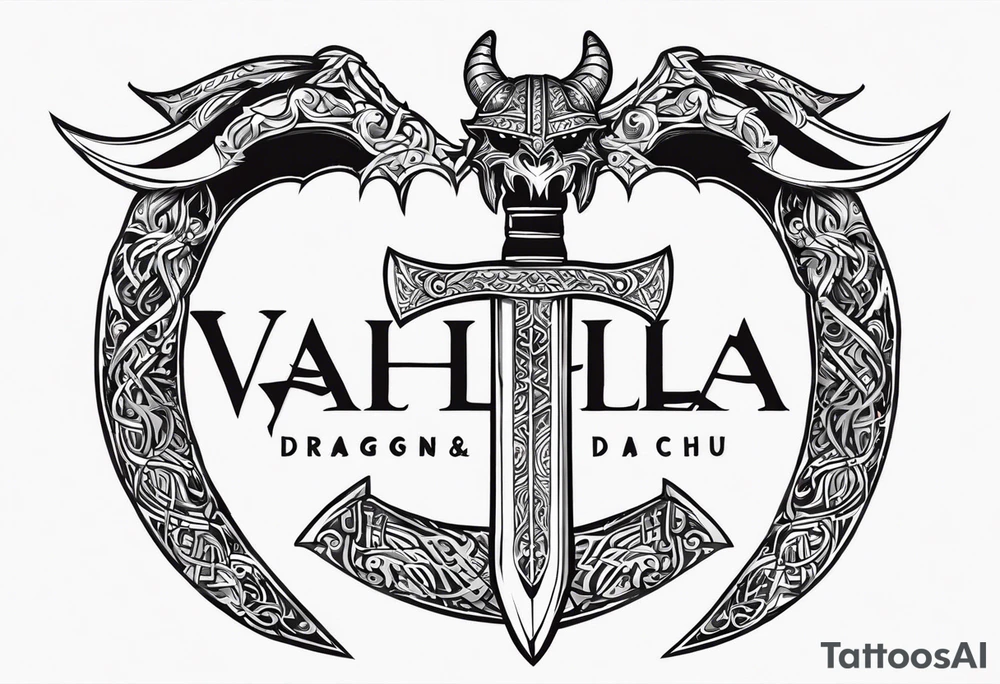 Valhalla sword dragon head axe viking church tattoo idea