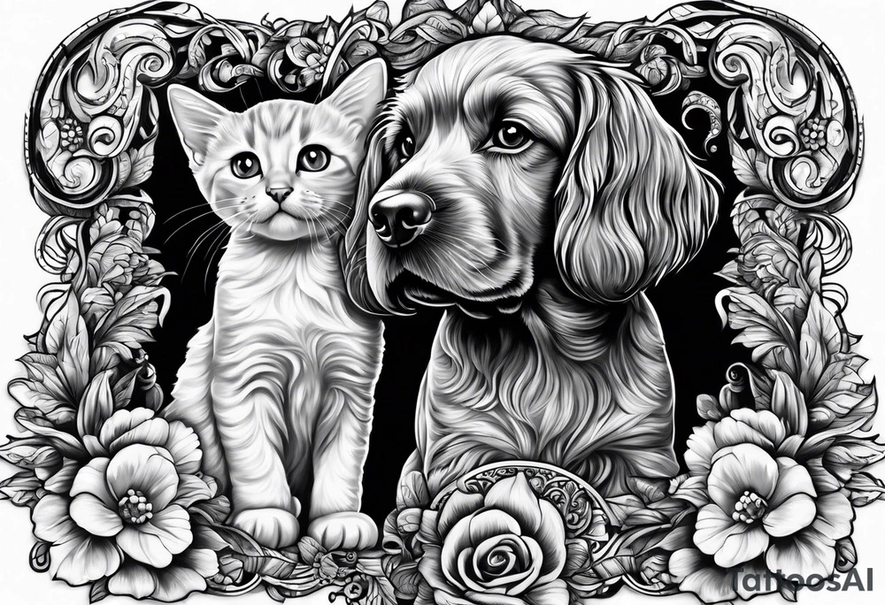 Cockapoo and kitten staring at my soul tattoo idea