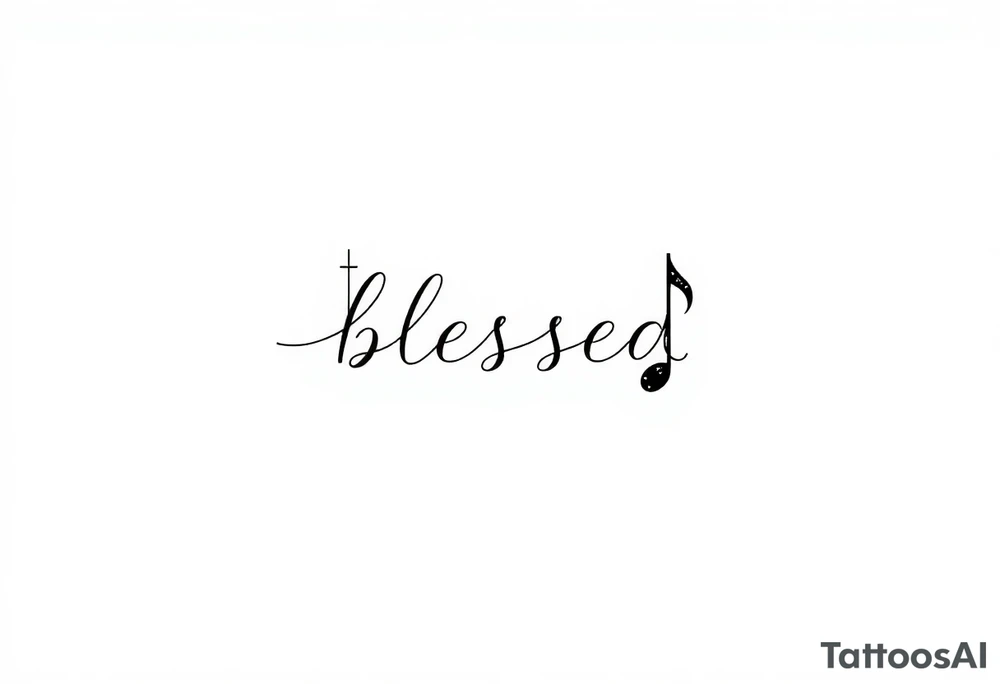 I need a fine line tattoo that has the word “blessed” but going up and down vertical and on the left side a cross and on the right side a music note tattoo idea