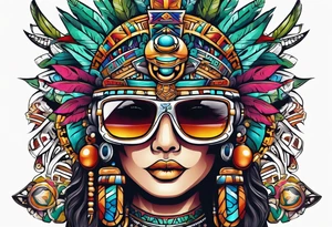 Colorful Mayan theme sunglasses tattoo idea