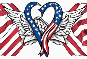 Colon cancer ribbon with a angel and a American flag tattoo idea