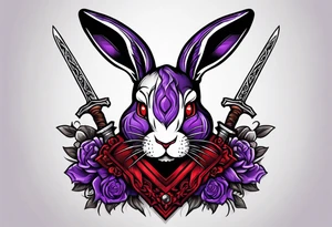 Black, red, and purple rabbit holding a sword tattoo idea