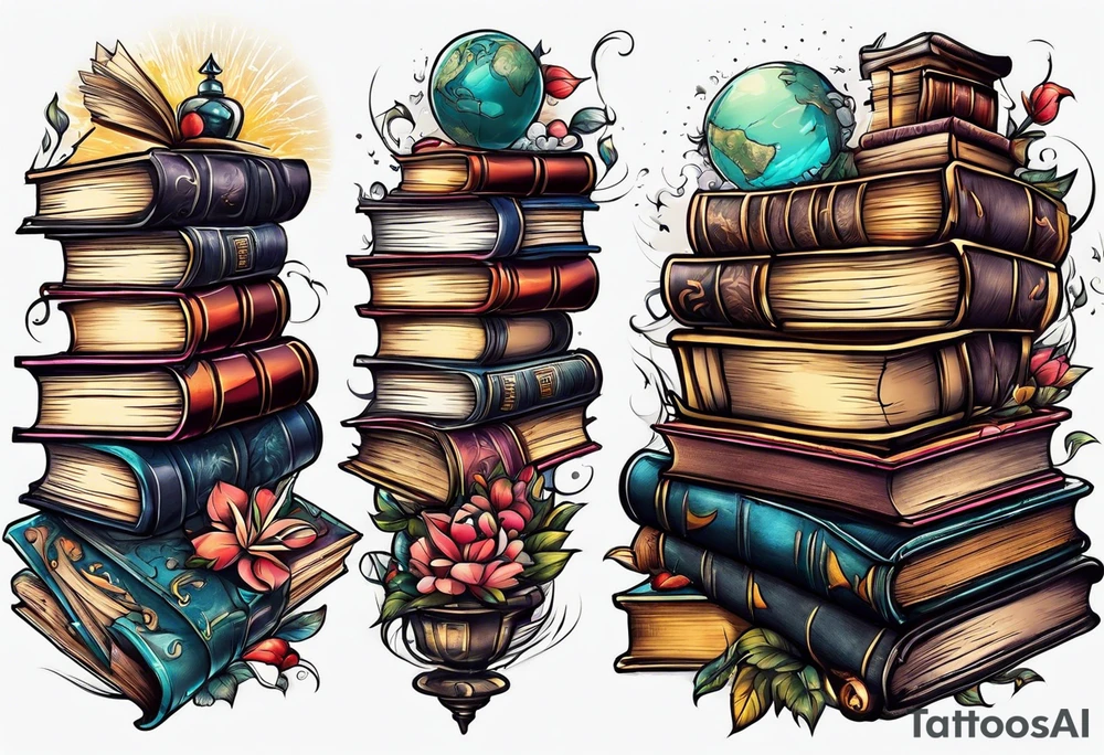 pile of books tattoo idea