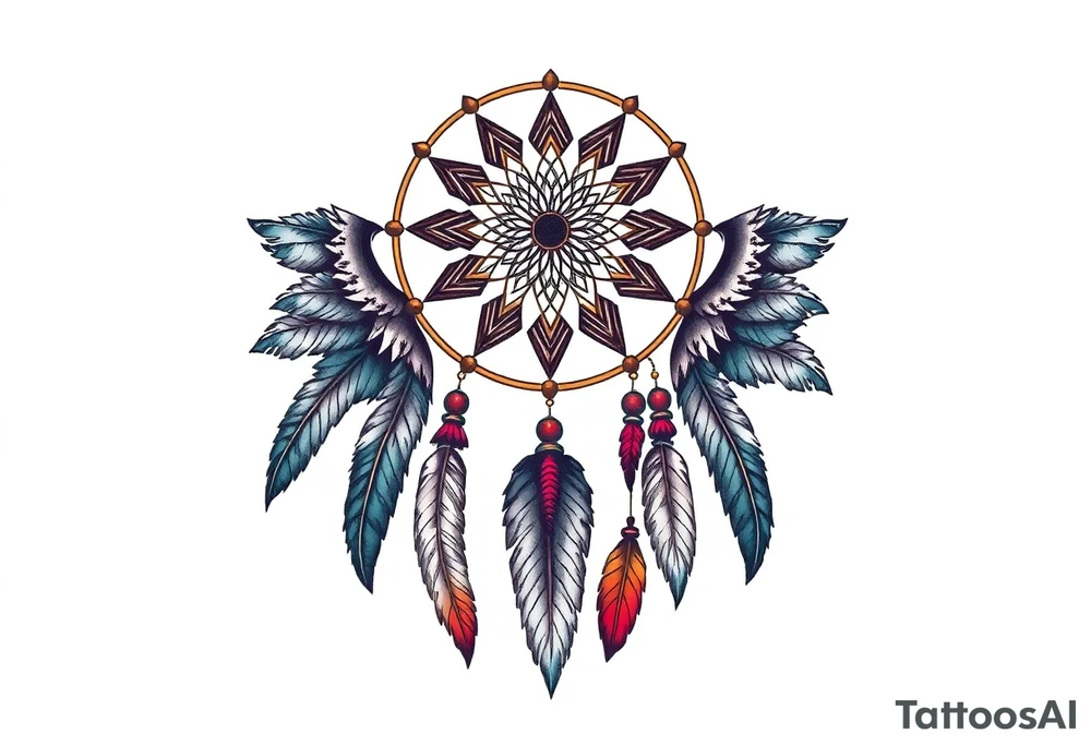 dreamcatcher with feathers and some color tattoo idea