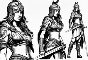 Female gladiator full body sword tattoo idea