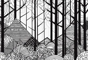 Wald silhouette mit Geometric Muster im Hintergrund tattoo idea