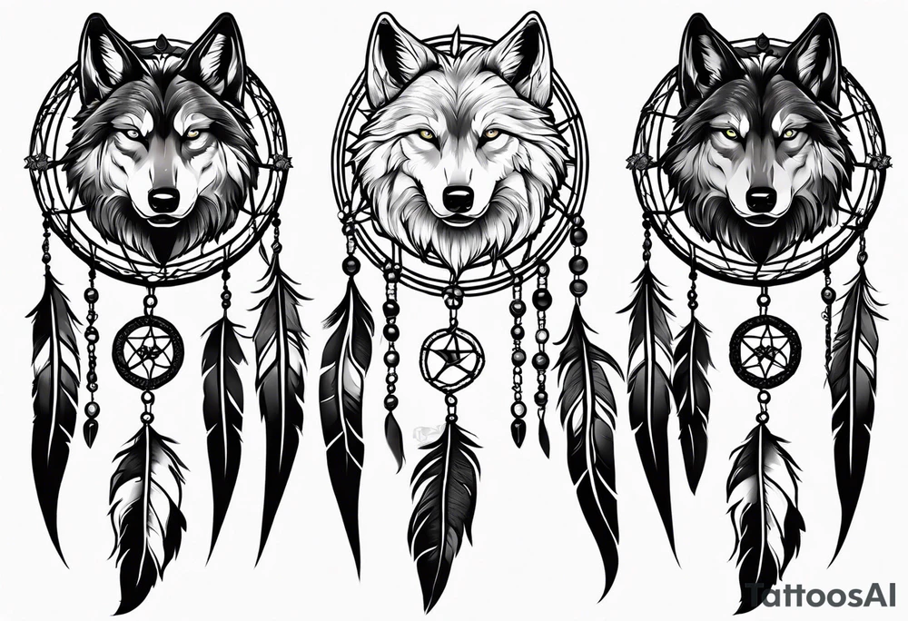 Dreamcatcher with seven wolves and a snake tattoo idea
