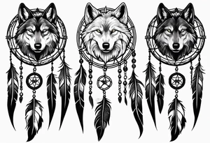Dreamcatcher with seven wolves and a snake tattoo idea