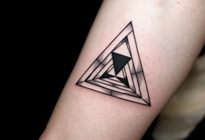 A geometric triangle pattern in black and gray, stacked and repeating like an optical illusion. tattoo idea