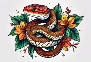 snake with leaves tattoo idea