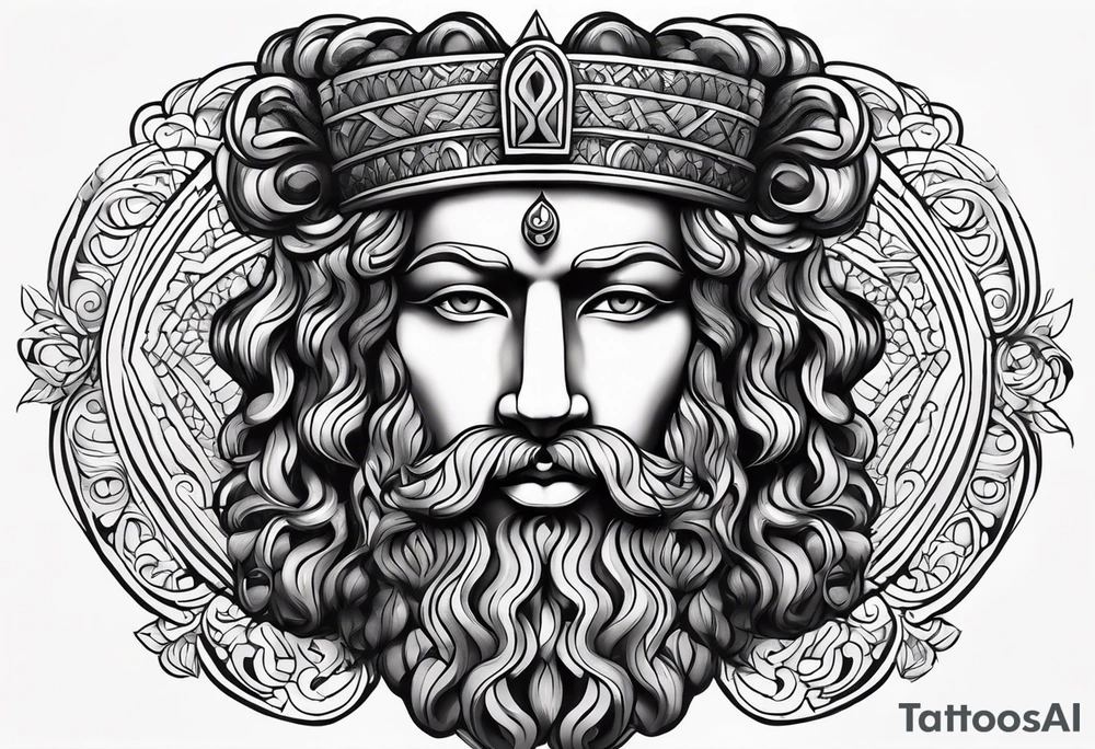 Kouros Kopf mit locken und kranz tattoo idea