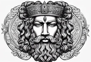 Kouros Kopf mit locken und kranz tattoo idea