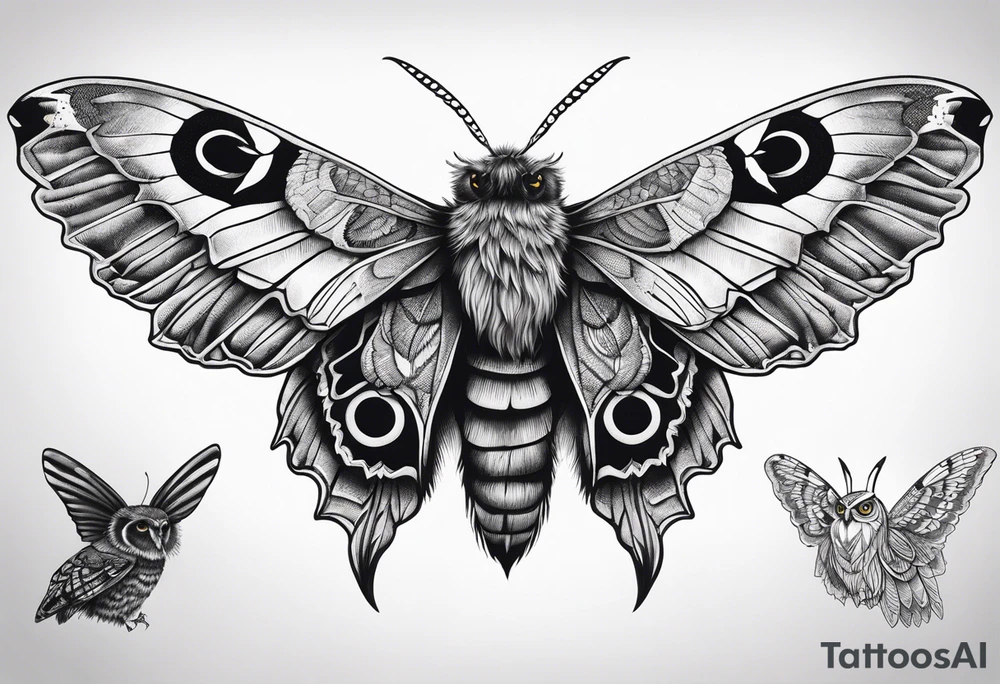Dead head moth with long wings and owl eyes tattoo idea