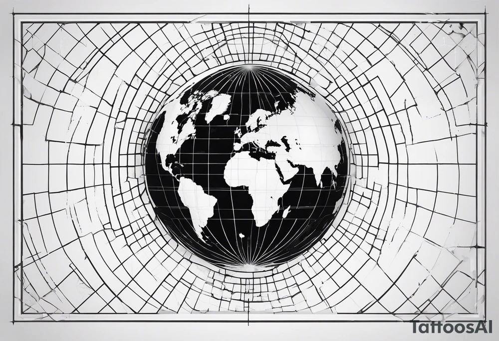 a flat map of the earth on a small fading grid tattoo idea