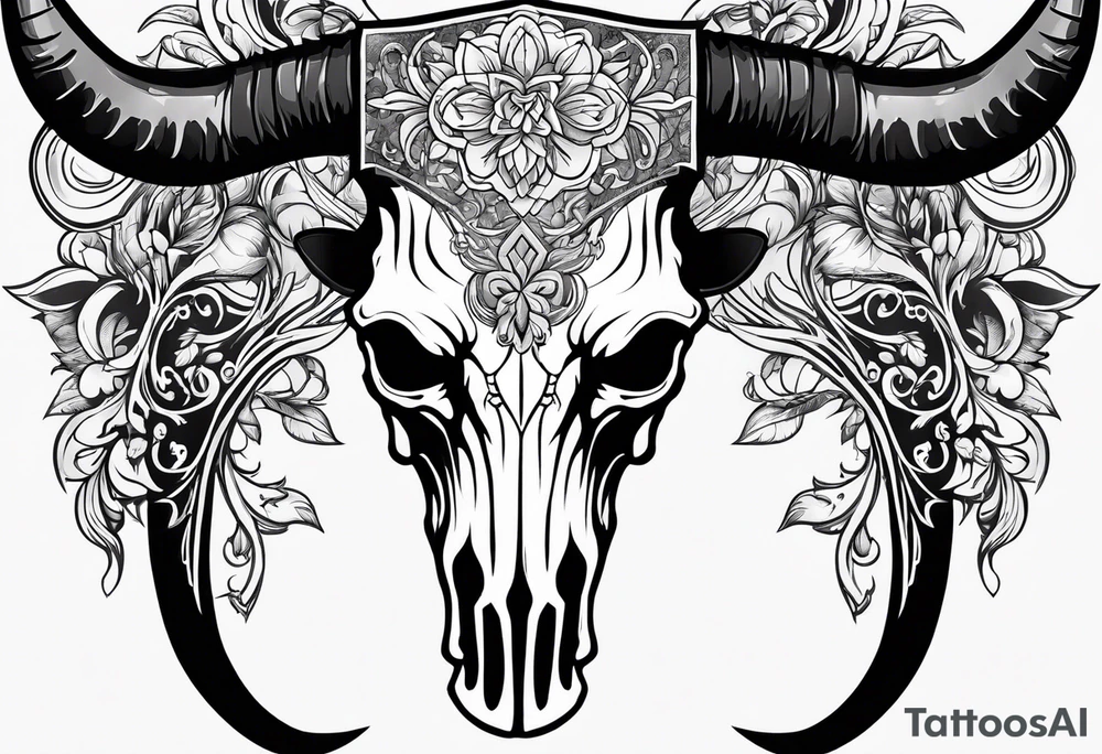 Long horn skull tattoo idea