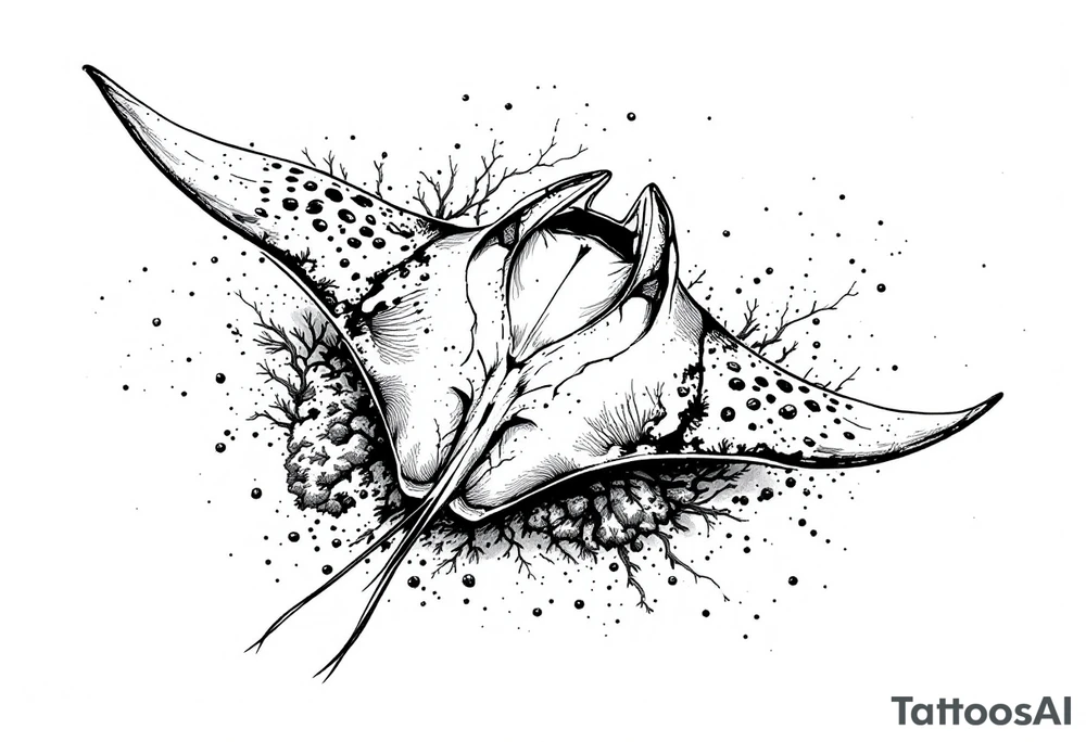 Manta ray swimming, coral reef bellow for forearm tattoo idea