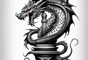 A dragon holding on a column tattoo idea