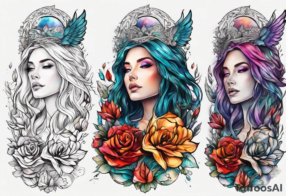 Resurrection Beautiful woman rising from her dead self to inner peace and self-love tattoo idea
