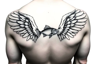 angel wings with fish inside tattoo idea