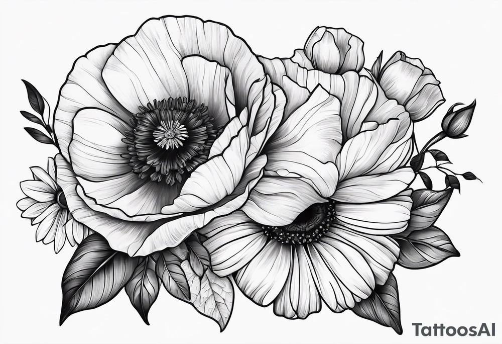 One poppy one rose two daisies tattoo idea
