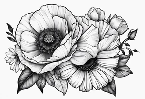 One poppy one rose two daisies tattoo idea