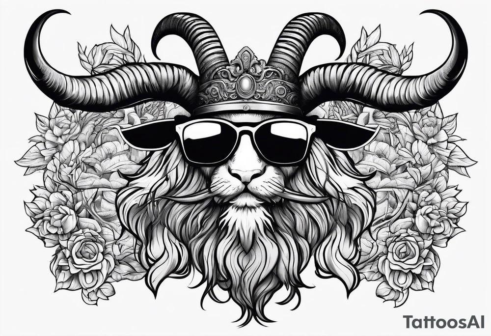 capricorn with beard and sunglasses tattoo idea