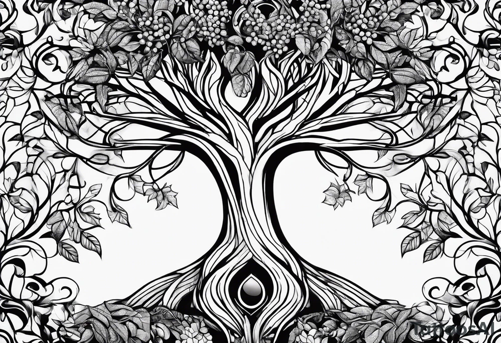 fine line vines, tree, minor geometric aspects. tattoo idea