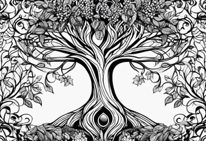 fine line vines, tree, minor geometric aspects. tattoo idea