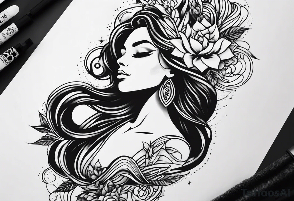 a half-sleeve black and white tattoo idea that incorporates mental health awareness, a passion for EDM music, a first responder past, and keeping a positive mindset. I want everything designed into each other thing tattoo idea