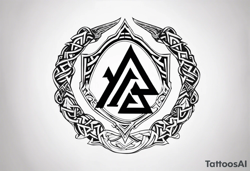 Valhalla fire
Sword shield valknut axe tattoo idea