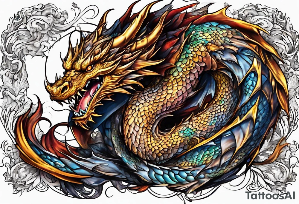 Dragon gets out of skin tattoo idea
