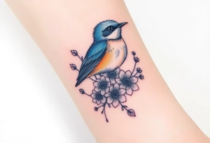Bluebird with wild flowers tattoo idea