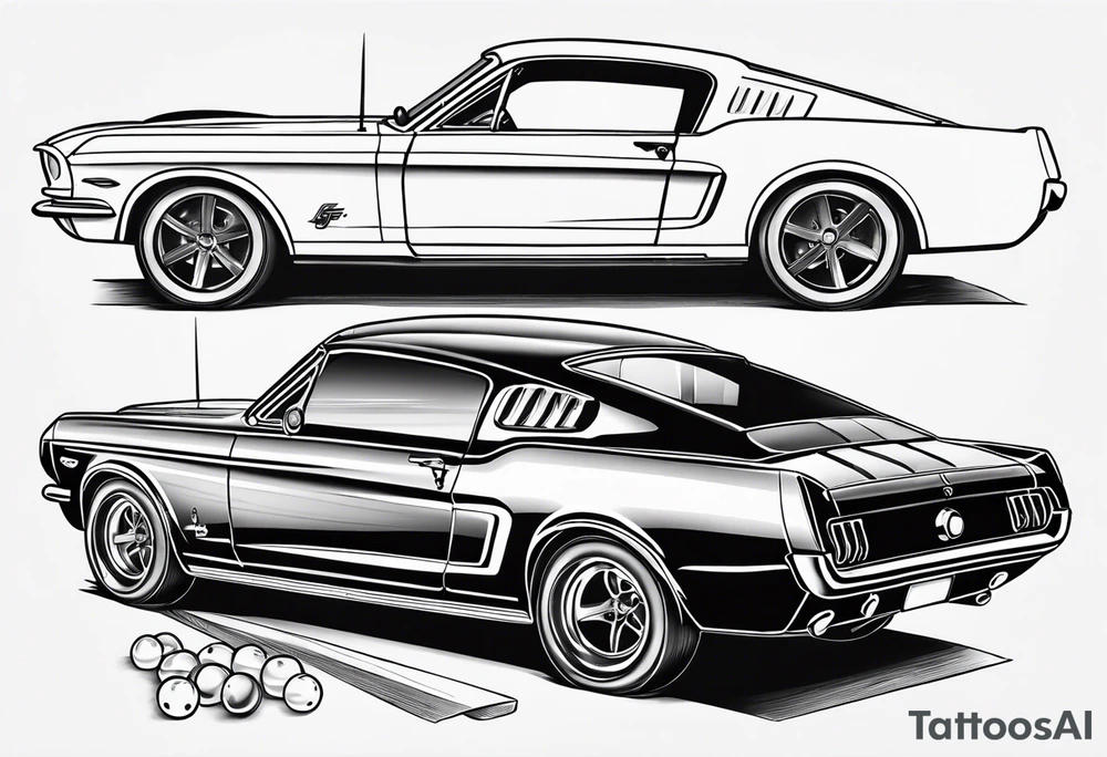Bowling and ford mustang cars tattoo idea