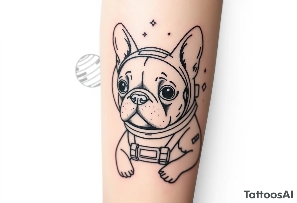 a space themed tattoo of my french bulldog mars. include elements in space like planets and stars. mars should be depicted as a astronaut tattoo idea