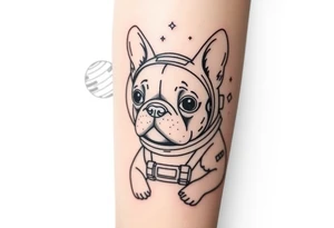 a space themed tattoo of my french bulldog mars. include elements in space like planets and stars. mars should be depicted as a astronaut tattoo idea