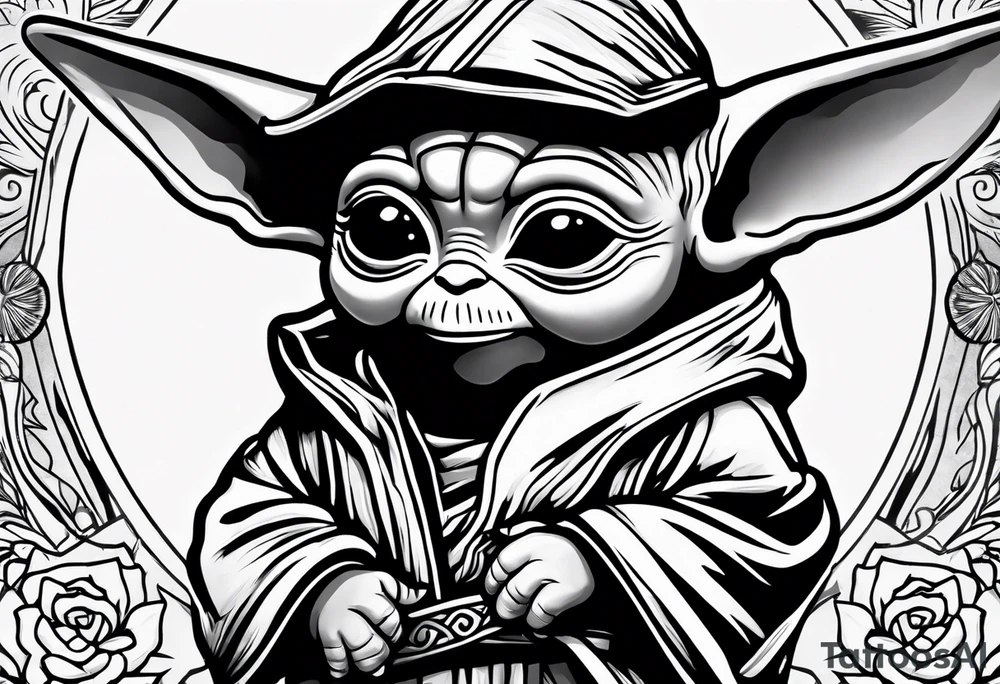 Baby yoda with unicorn tattoo idea