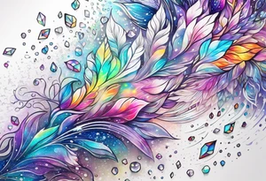 Holographic glitter rain wind crystal cluster dazzling sparkle breathtaking wispy galaxy tattoo idea