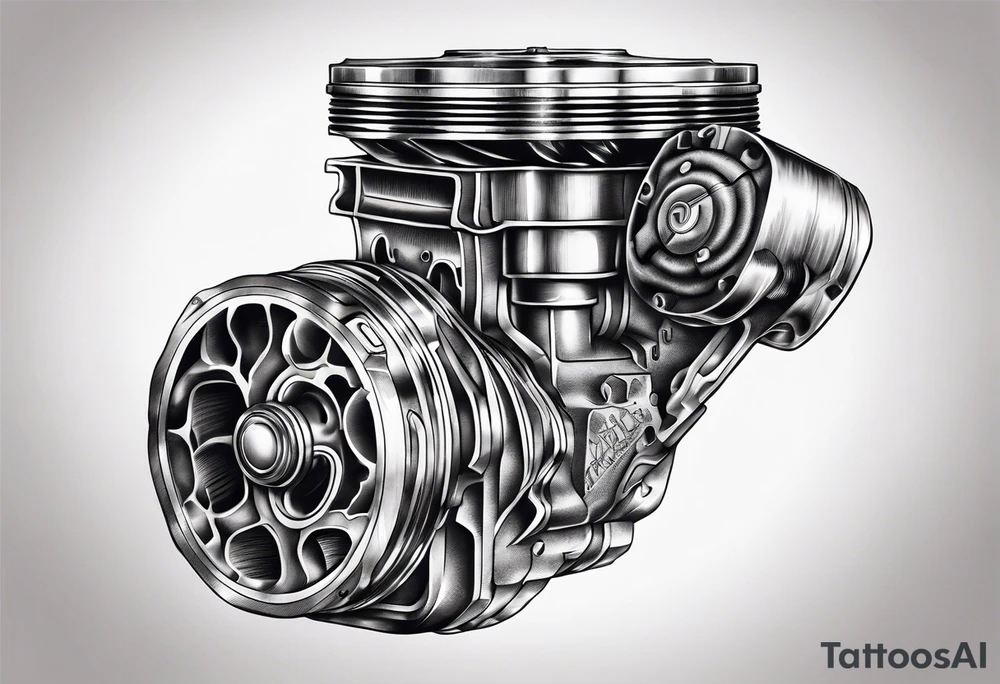 Damaged piston of an engine instead of heart tattoo idea