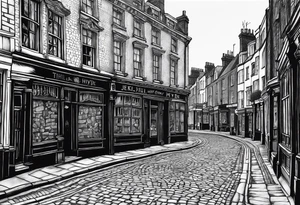 DR Jekyll and hyde, london 1800s, cobblestone, buildings, glass tattoo idea