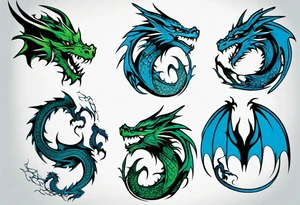 2 dragons one green and other blue tattoo idea