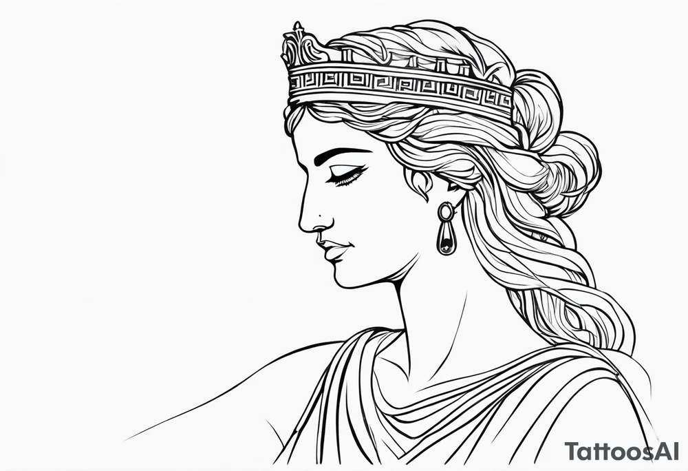 I want a tattoo of themis the Greek goddess where her eyes are closed and she has blood on her face. I want it to be fine line and minimilistic tattoo idea