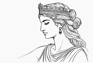 I want a tattoo of themis the Greek goddess where her eyes are closed and she has blood on her face. I want it to be fine line and minimilistic tattoo idea