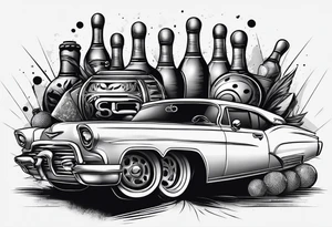 Bowling theme with car parts tattoo idea
