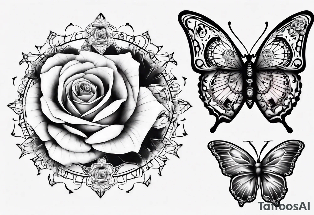 Baby name clock mandala rose butterfly tattoo idea