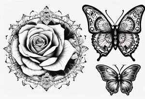 Baby name clock mandala rose butterfly tattoo idea