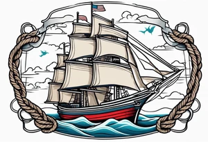 american traditional ship. rope border tattoo idea
