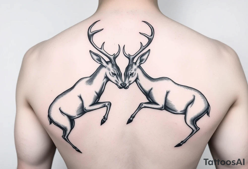 Two deer fighting not kissing  with in a low down stance tattoo idea