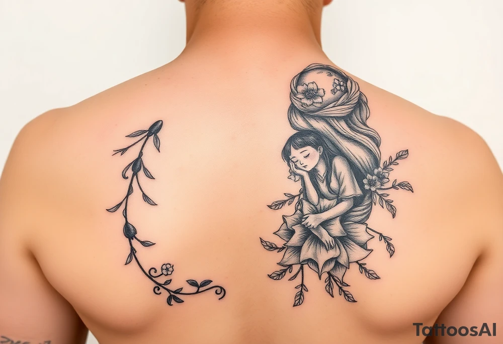 Two people setting out on a powerful new life journey to San Miguel de Allende, Mexico. Include colorful and delicate vines, ornaments, and floral accents. Please do not include images of people and the design should be abstract and colorful tattoo idea